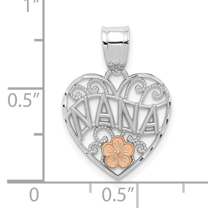 14k White Gold w/Rose Gold Flower NANA Heart Pendant-M2692W