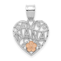 14k White Gold w/Rose Gold Flower NANA Heart Pendant-M2692W