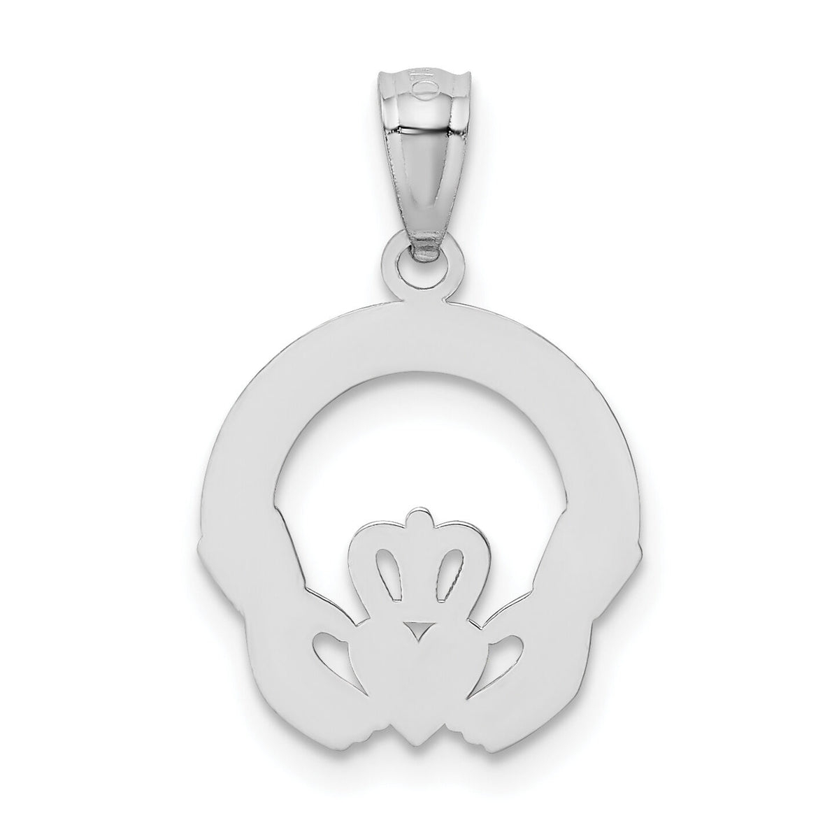14k White Gold Solid D/C Claddagh Pendant-M2704