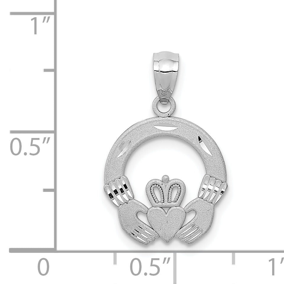 14k White Gold Solid D/C Claddagh Pendant-M2704