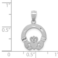 14k White Gold Solid D/C Claddagh Pendant-M2704