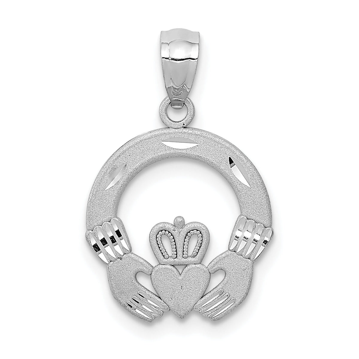 14k White Gold Solid D/C Claddagh Pendant-M2704