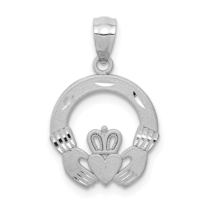 14k White Gold Solid D/C Claddagh Pendant-M2704