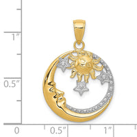 14k and Rhodium D/C Moon, Stars, and Sun Pendant-M2867