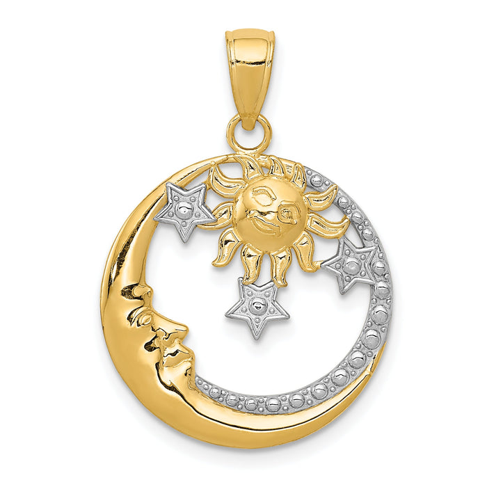 14k and Rhodium D/C Moon, Stars, and Sun Pendant-M2867