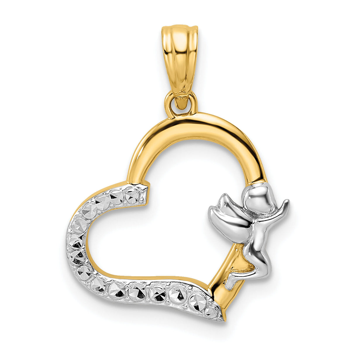 14k & White Rhodium Cherub on Heart Pendant-M2905