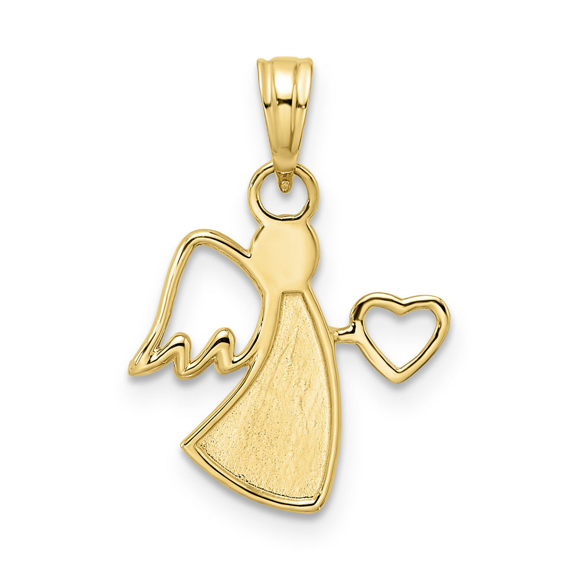 14k & White Rhodium D/C Angel Holding Heart Pendant-M2907