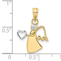14k & White Rhodium D/C Angel Holding Heart Pendant-M2907