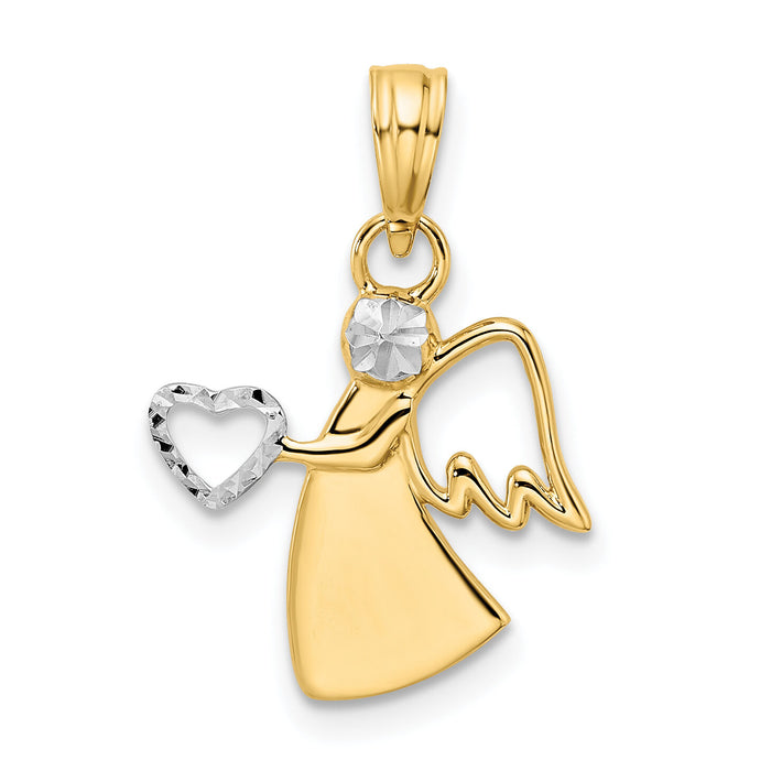14k & White Rhodium D/C Angel Holding Heart Pendant-M2907