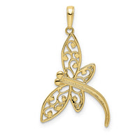 14k and White Rhodium Diamond-cut Filigree Dragonfly Pendant-M2909