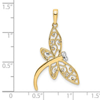 14k and White Rhodium Diamond-cut Filigree Dragonfly Pendant-M2909