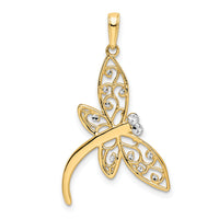 14k and White Rhodium Diamond-cut Filigree Dragonfly Pendant-M2909
