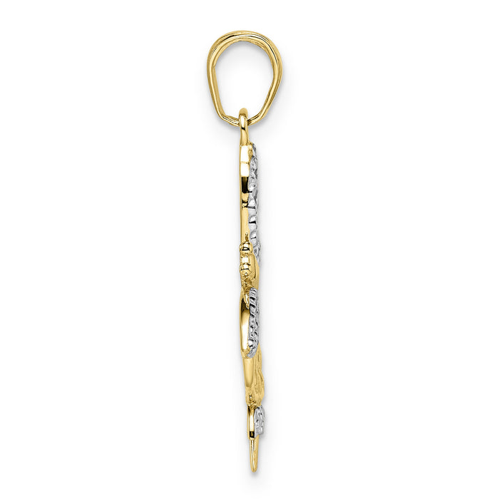 14k and White Rhodium Diamond-cut Dragonflies Pendant-M2910