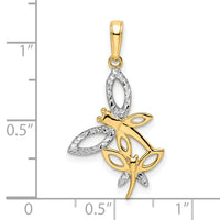 14k and White Rhodium Diamond-cut Dragonflies Pendant-M2910