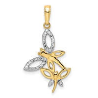 14k and White Rhodium Diamond-cut Dragonflies Pendant-M2910