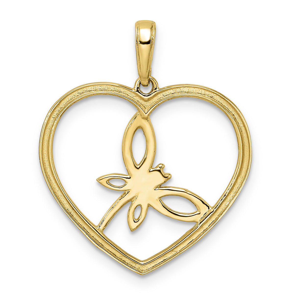 14k and White Rhodium Diamond-cut Dragonfly in Heart Pendant-M2912
