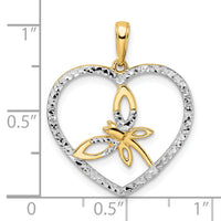 14k and White Rhodium Diamond-cut Dragonfly in Heart Pendant-M2912