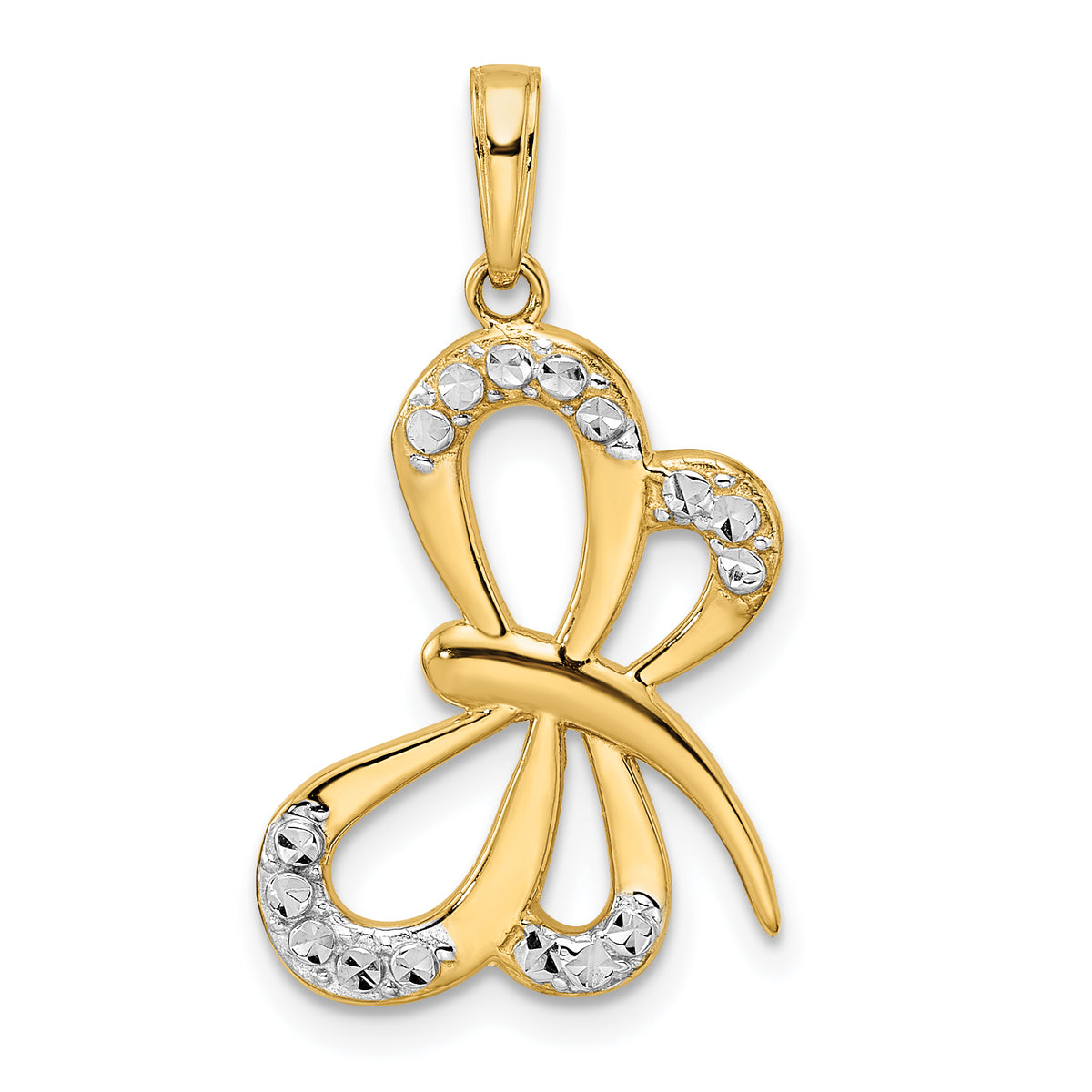 14k and White Rhodium Diamond-cut Dragonfly Pendant-M2913