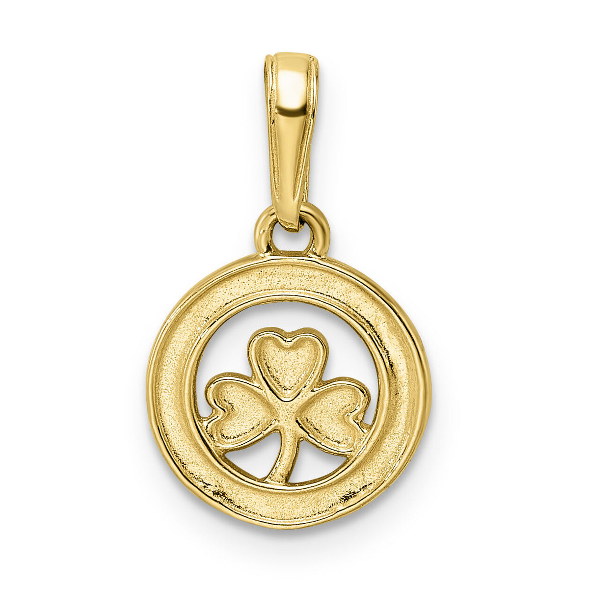14k and White Rhodium Diamond-cut Clover in Circle Pendant-M2914