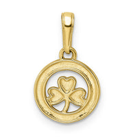 14k and White Rhodium Diamond-cut Clover in Circle Pendant-M2914