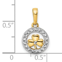14k and White Rhodium Diamond-cut Clover in Circle Pendant-M2914