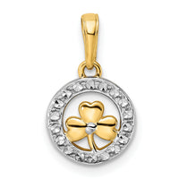 14k and White Rhodium Diamond-cut Clover in Circle Pendant-M2914
