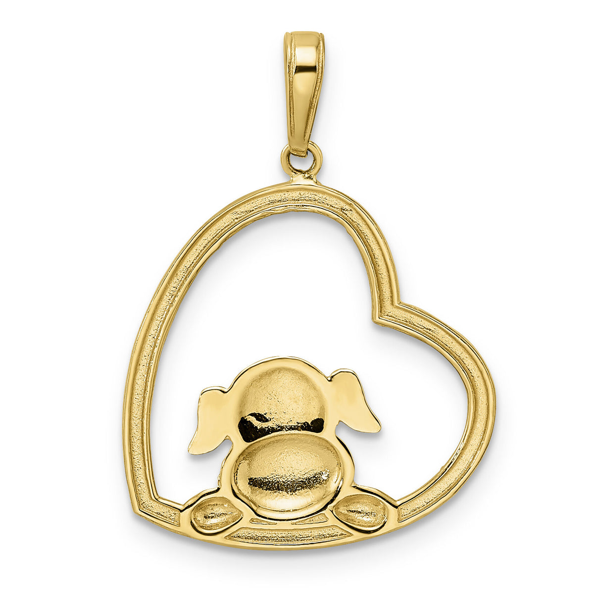 14k & White Rhodium D/C Puppy in Heart Pendant-M2915