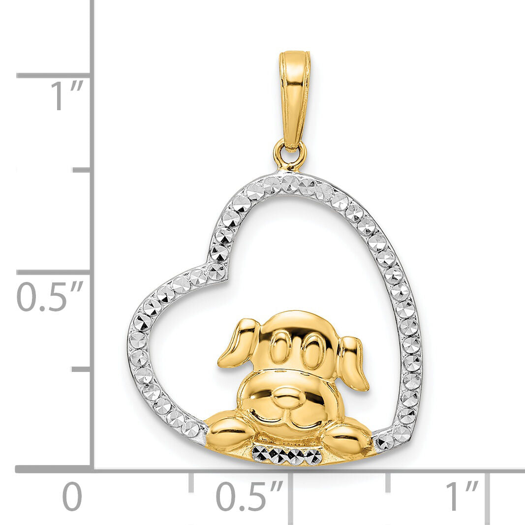 14k & White Rhodium D/C Puppy in Heart Pendant-M2915