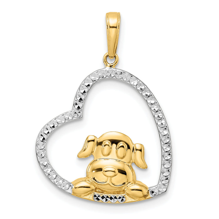 14k & White Rhodium D/C Puppy in Heart Pendant-M2915