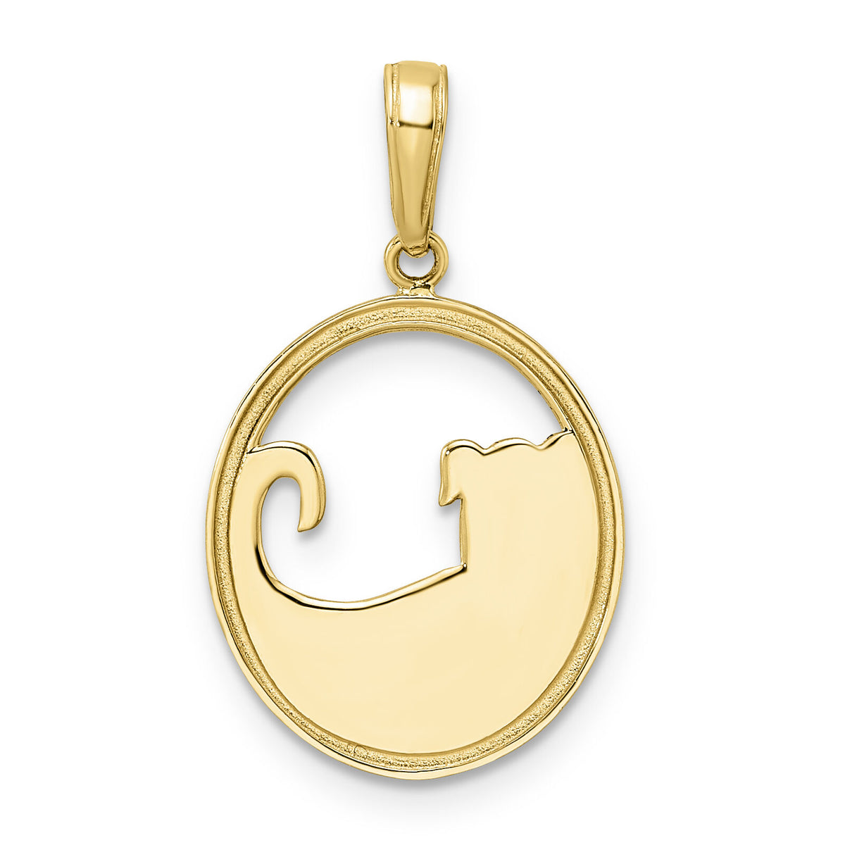 14k and White Rhodium Diamond-cut Dog in Oval Pendant-M2916