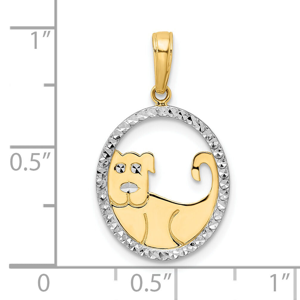 14k and White Rhodium Diamond-cut Dog in Oval Pendant-M2916