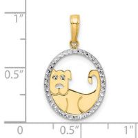 14k and White Rhodium Diamond-cut Dog in Oval Pendant-M2916