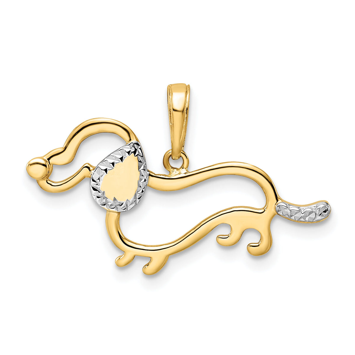 14k and White Rhodium Diamond-cut Dachshund Pendant-M2917