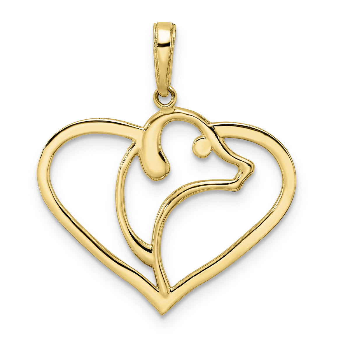 14k and White Rhodium Diamond-cut Dog Head in Heart Pendant-M2919