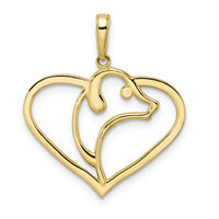 14k and White Rhodium Diamond-cut Dog Head in Heart Pendant-M2919