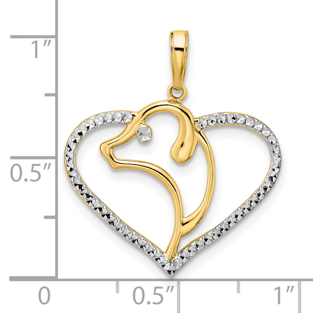 14k and White Rhodium Diamond-cut Dog Head in Heart Pendant-M2919