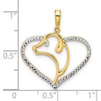 14k and White Rhodium Diamond-cut Dog Head in Heart Pendant-M2919