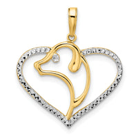 14k and White Rhodium Diamond-cut Dog Head in Heart Pendant-M2919