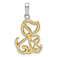14k and White Rhodium Diamond-cut Dog and Puppy Pendant-M2920