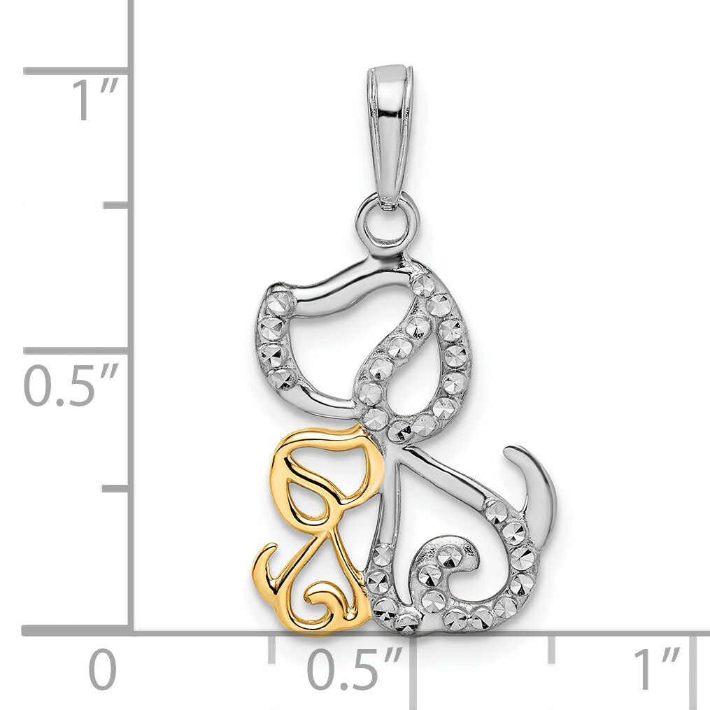 14k and White Rhodium Diamond-cut Dog and Puppy Pendant-M2920