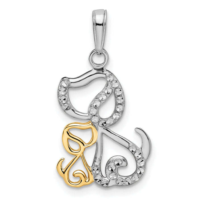 14k and White Rhodium Diamond-cut Dog and Puppy Pendant-M2920
