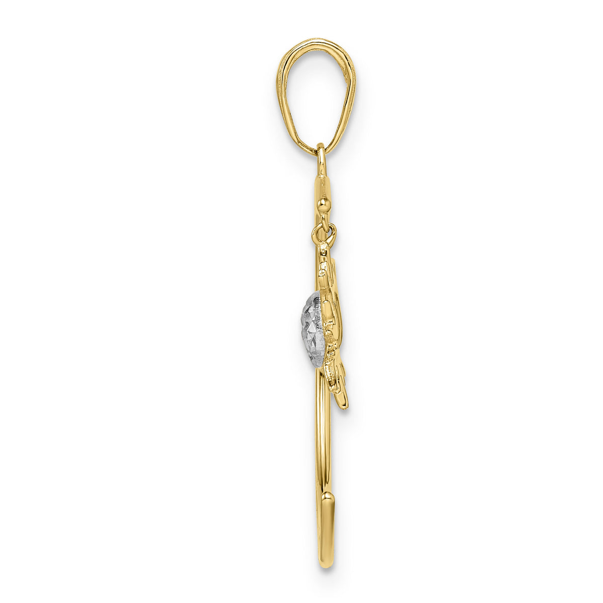 14k and White Rhodium Diamond-cut Moon and Dangle Sun Pendant-M2921