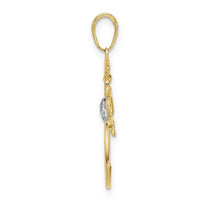 14k and White Rhodium Diamond-cut Moon and Dangle Sun Pendant-M2921