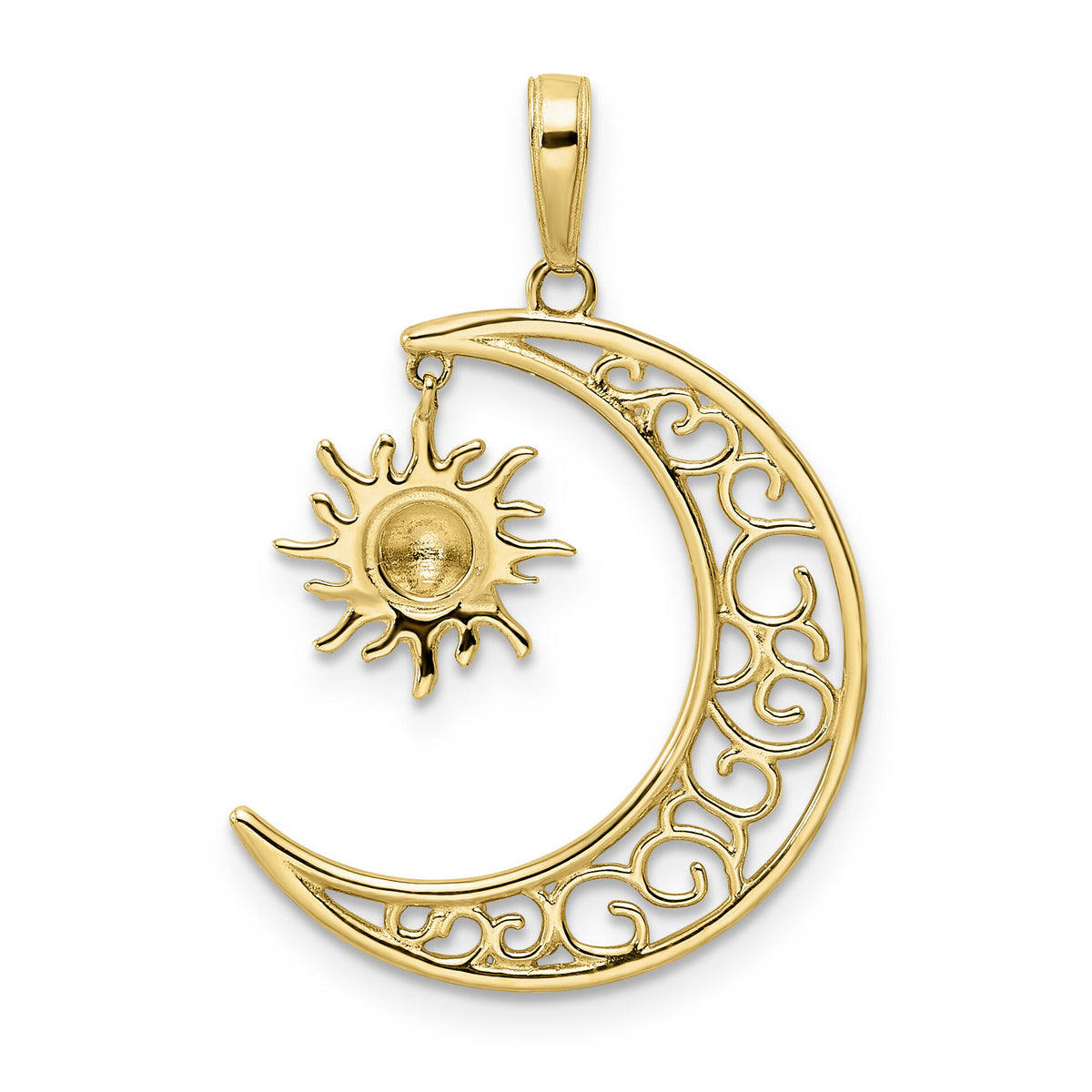 14k and White Rhodium Diamond-cut Moon and Dangle Sun Pendant-M2921