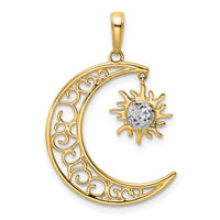 14k and White Rhodium Diamond-cut Moon and Dangle Sun Pendant-M2921