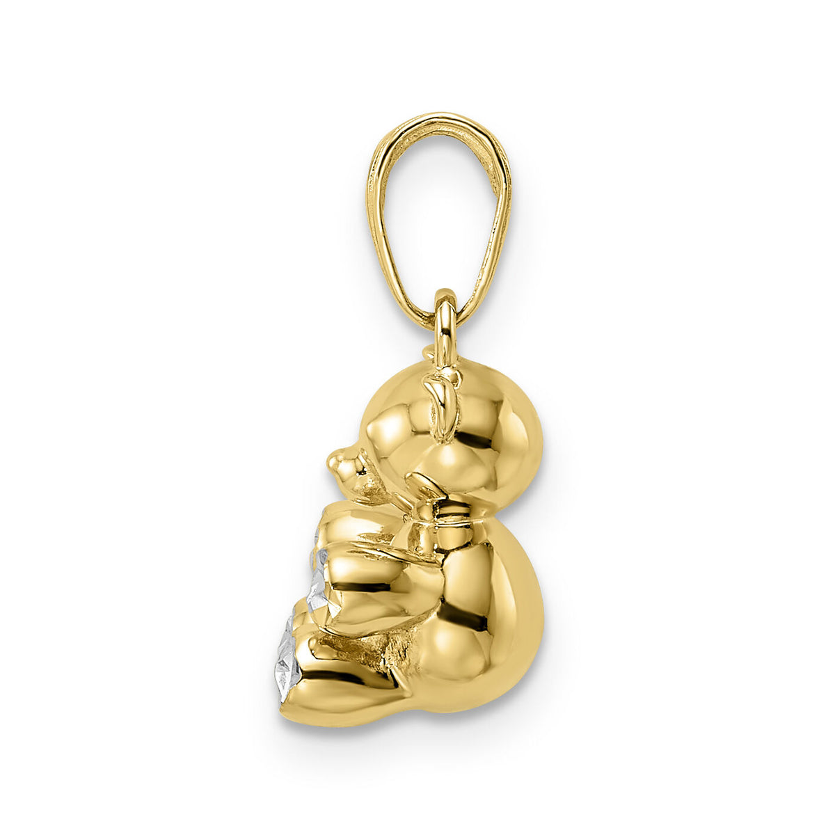 14k w/ White Rhodium 3D Diamond-cut Teddy Bear Pendant-M2924