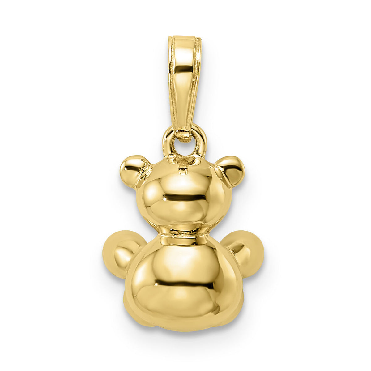 14k w/ White Rhodium 3D Diamond-cut Teddy Bear Pendant-M2924