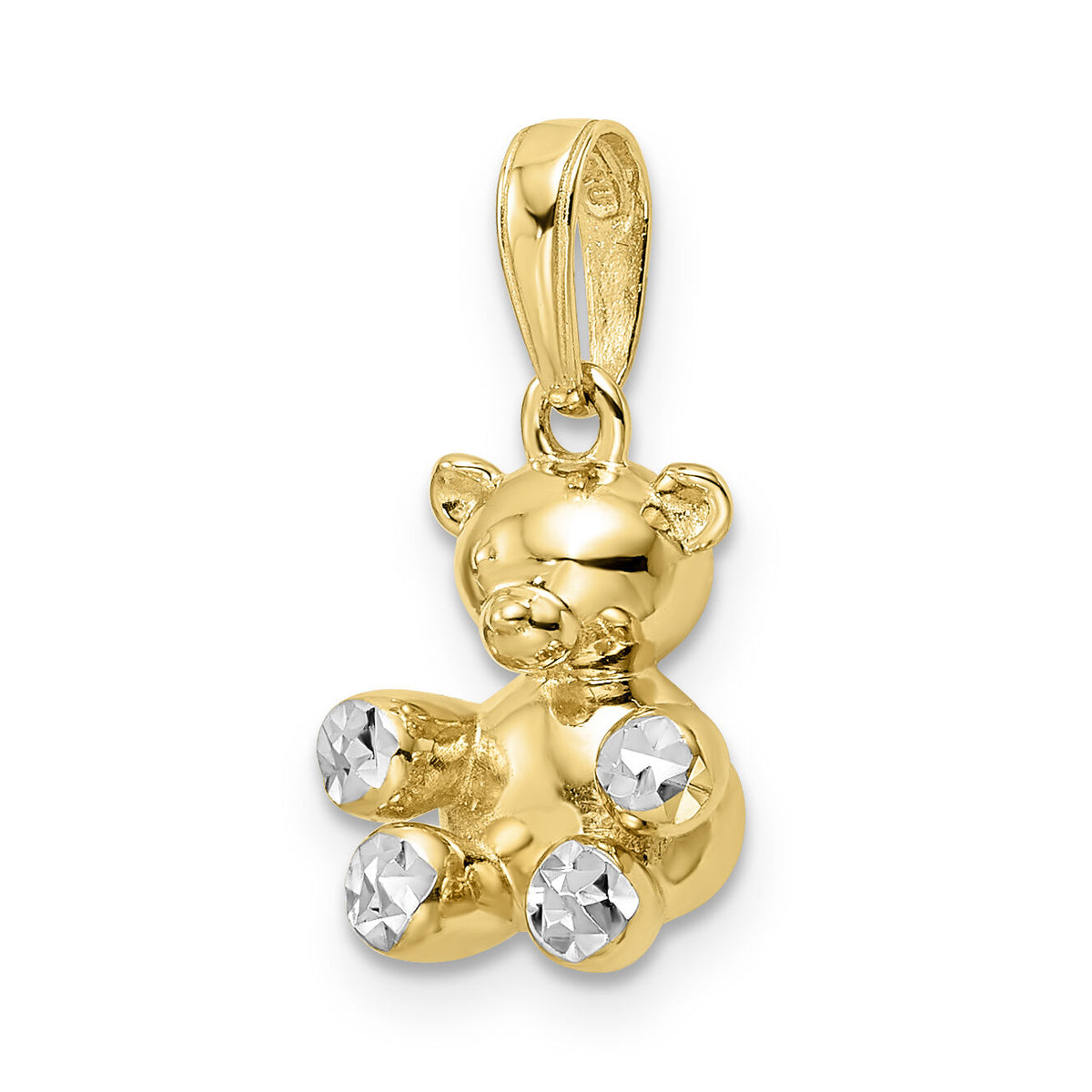 14k w/ White Rhodium 3D Diamond-cut Teddy Bear Pendant-M2924