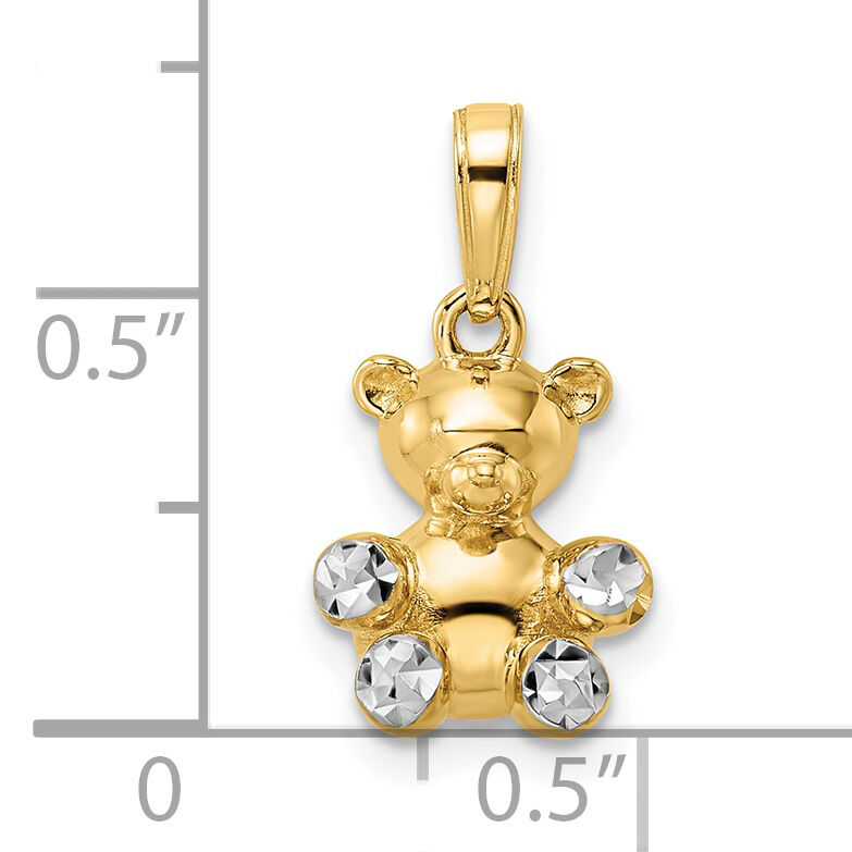 14k w/ White Rhodium 3D Diamond-cut Teddy Bear Pendant-M2924