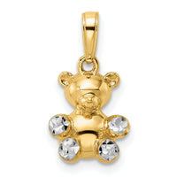 14k w/ White Rhodium 3D Diamond-cut Teddy Bear Pendant-M2924